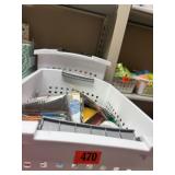 Plastic baskets with umbrella cocktail picks, more