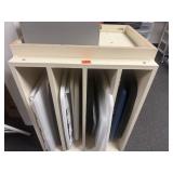 Wood cabinet full of lids, bring help