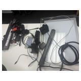 Misc electronics, sign, headphones and cords