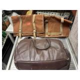 Coach brand briefcase, and two canvas satchel.