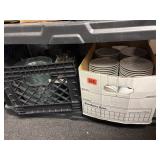 Two boxes of dinnerware, various size plates.