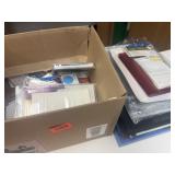 Box of labels and office items