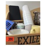 Cups and coffee mugs with basket, more