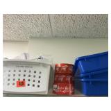 Boxes and basket with plastic utensils