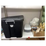 Tub of wedding decor, plastic strips, more