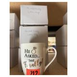 3 "He Asked" bridal mugs