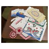 Vintage apron, doilies, linens, feed sacks