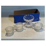 Fostoria crystal pedestal dish, cream & sugar