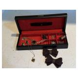 Jewelry box, locket, bows, vintage costume jewelry