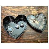 Heart trinket box, matching pendant, post earrings