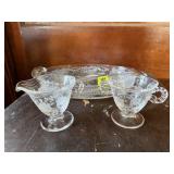 Matching cream, sugar, relish dish