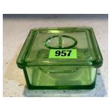 Green depression glass dish