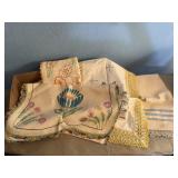 Embroidered linens, dresser scarves, pillowcases