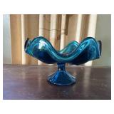 Teal glass pedestal dish