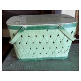 Green painted picnic basket, picnic plate holders