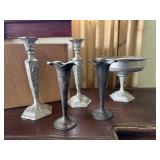Dutch silver plate pedestal dish, candlesticks,