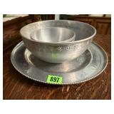 Aluminum bowls, platter