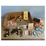 Box of novelties, buttons, sun catcher, miniatures