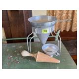 Canning colander, pestle, funnel