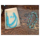 Turquoise beaded costume jewelry, bracelets