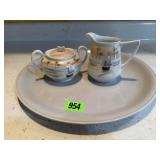 Homer Laughlin platter, hand painted cream & sugar