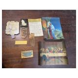Religious lot, pictures, stained glass cross