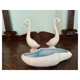 Swan figurines, shell dish