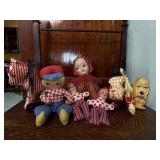 Vintage plush toys, dog, dolls