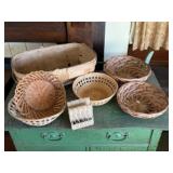 Woven baskets (6), wicker napkin holder