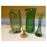 Green, yellow floral vases (4)