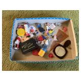 Box of novelty toys, keychains