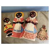 Aunt Jemima plastic toys, wood wall hanging