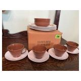 Melmac dishes, mushroom plates, cups, bowls