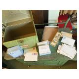 File box of postcards, stationary