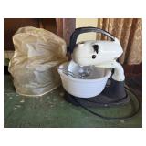 Vintage electric mixer, milk glass bowls, juicer