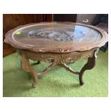 Wood carved inlay coffee table