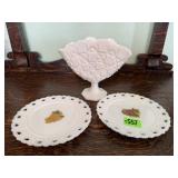 Milk glassware, plates, fan vase