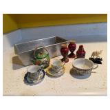 Miniature cups, saucers, salt & pepper, elephant