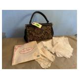 Handbag, handkerchiefs