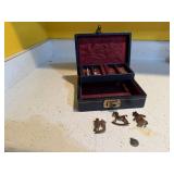Jewelry box, pins, charms
