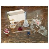 Glass miniatures, top hat, bell, swan, rabbit