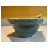 Antique stoneware batter bowl, paddle