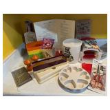 Kitchen lot, storage containers, heart pan, menu