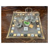 Mid century platter, gold rimmed glasses