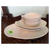 Red Wing pottery platter, bowls