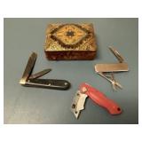 Trinket box, pocket knives,