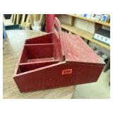 Rustic red toolbox, livestock syringes