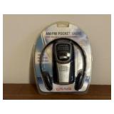 NOS AM/FM pocket radio, headphones