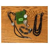 Costume jewelry, beaded necklace, bracelet, bolo