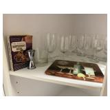 Bar lot, drink ware, cutting board, recipe book